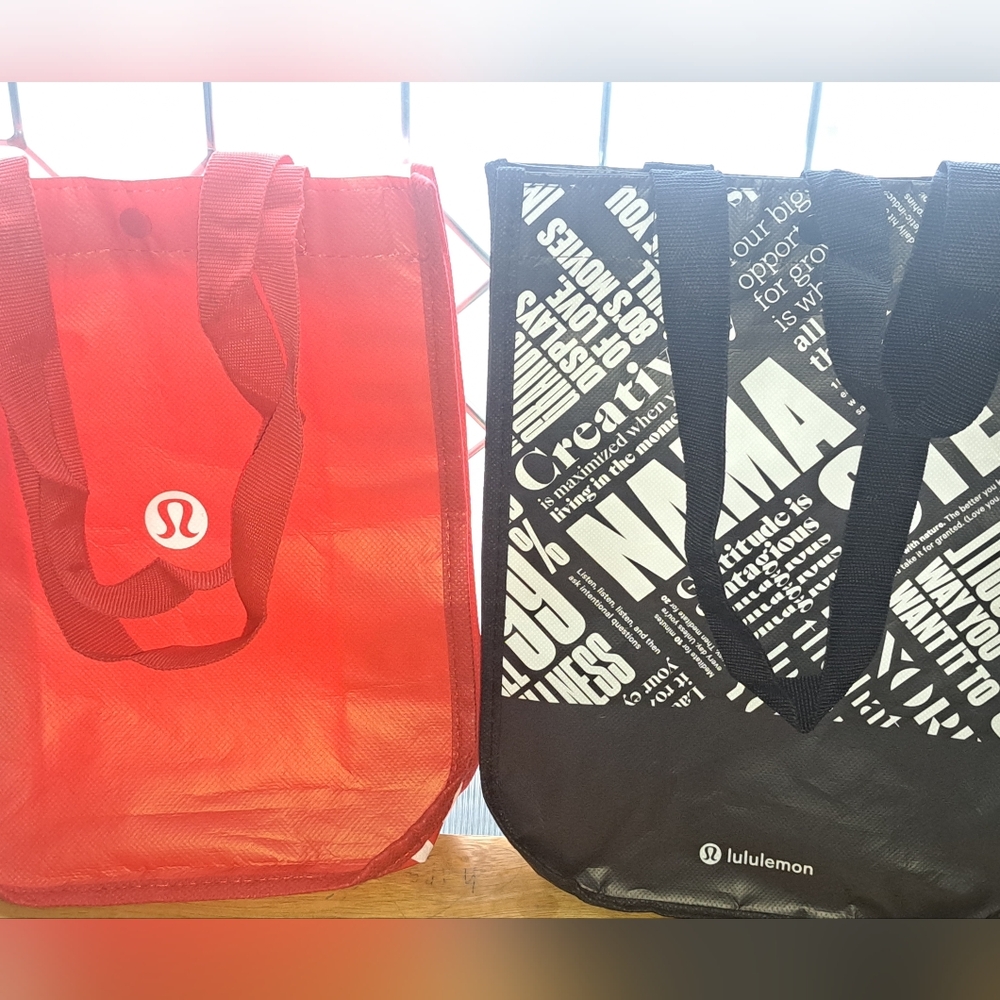 Lululemon Small Reusable Shopping Gift Bag Tote Bundle (2) -Red & Black